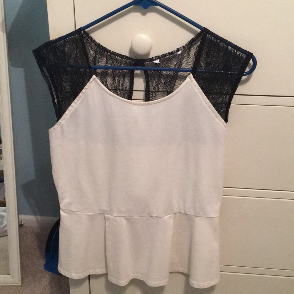 White peplum top with black lace size L